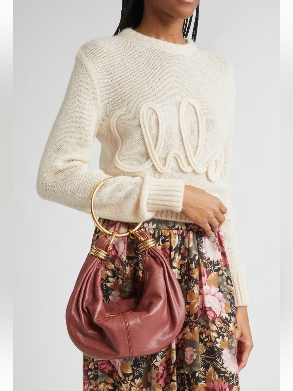 NEW Chloe Small Bracelet Hobo Bag in Grained Leather Brunet Pink
